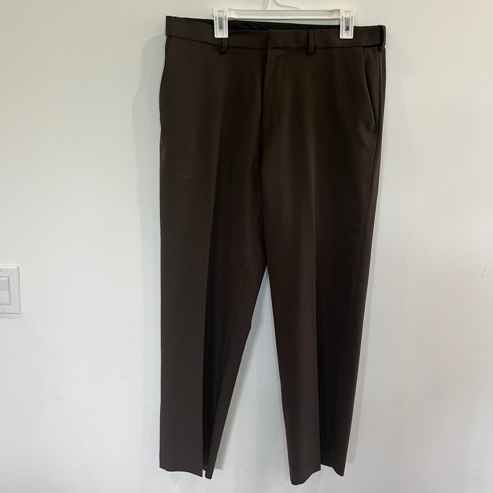 Haggar Mens 36x30 Straight Fit Dress Pants Brown Repreve Recycled Flat Front